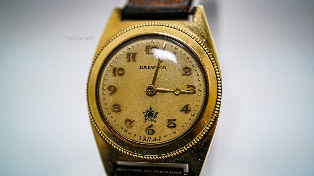 k047 Vintage 1920's Men's 14kt Yellow Gold Harwood Self Winding Wristwatch