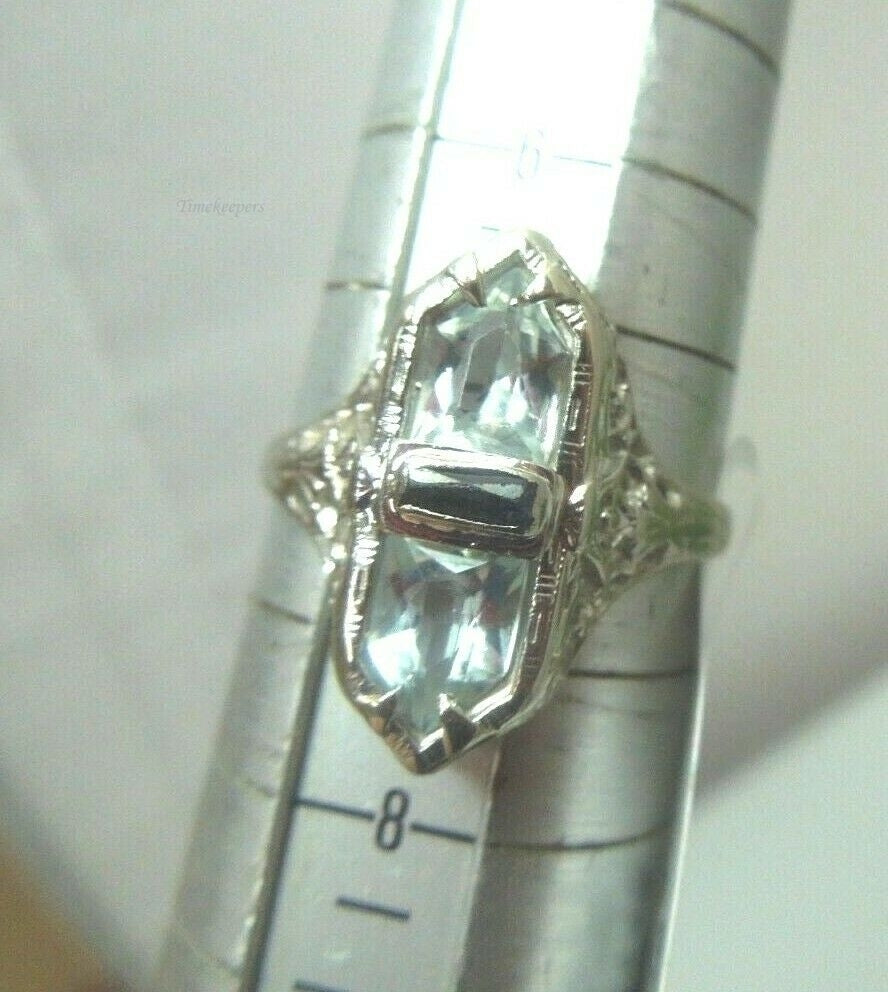 q508 Lovely 14kt White Gold Sapphire Aquamarine Ring Size 7(USA)