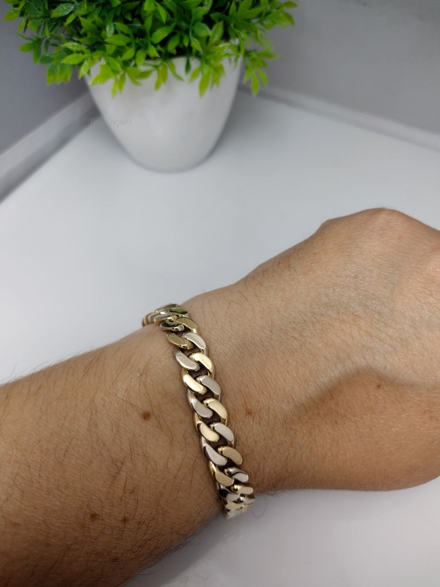 k626 Stunning Unisex 14kt Two Tone Gold 8" Curb Link Bracelet