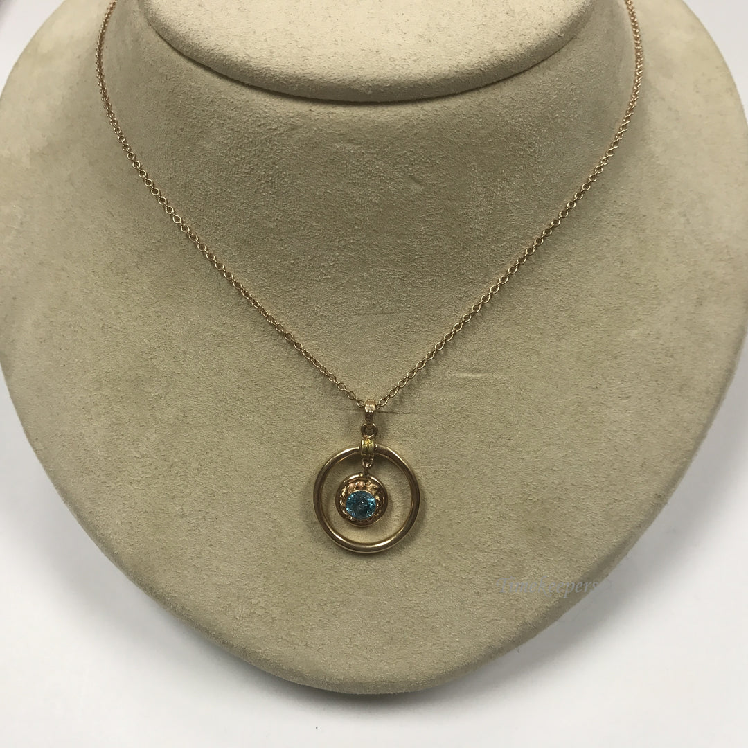 d091 Vintage Lovely 10k Yellow Gold Blue Stone Charm Pendant 18" Chain Necklace