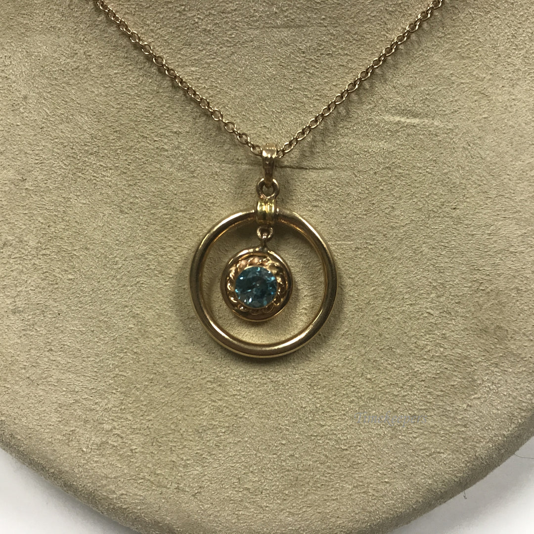 d091 Vintage Lovely 10k Yellow Gold Blue Stone Charm Pendant 18" Chain Necklace