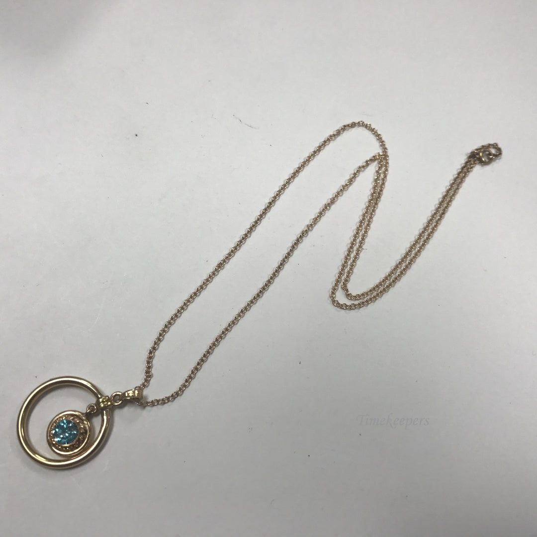 d091 Vintage Lovely 10k Yellow Gold Blue Stone Charm Pendant 18" Chain Necklace