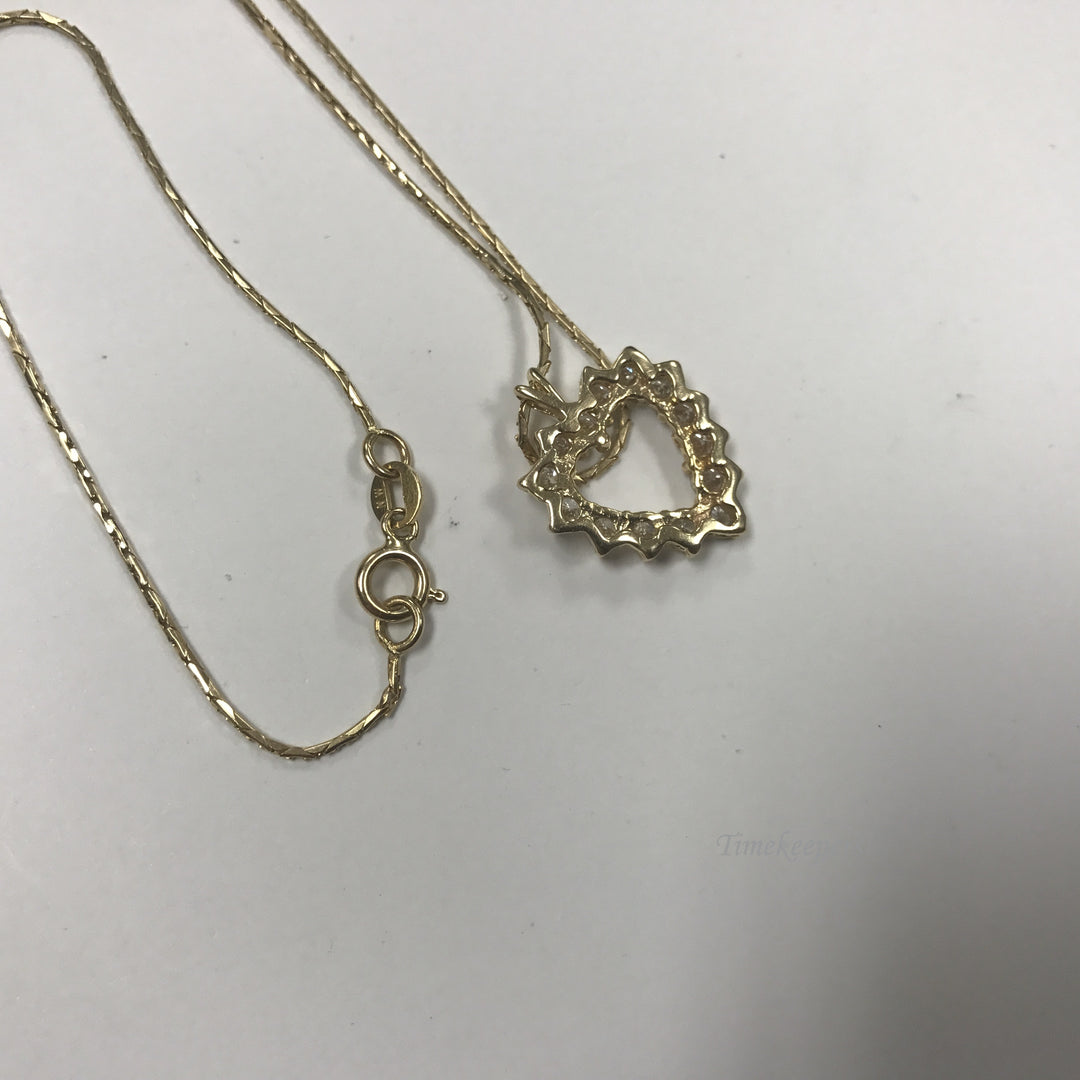 d103 Vintage 14K Yellow Gold Diamond Heart Pendant 22" Chain Necklace