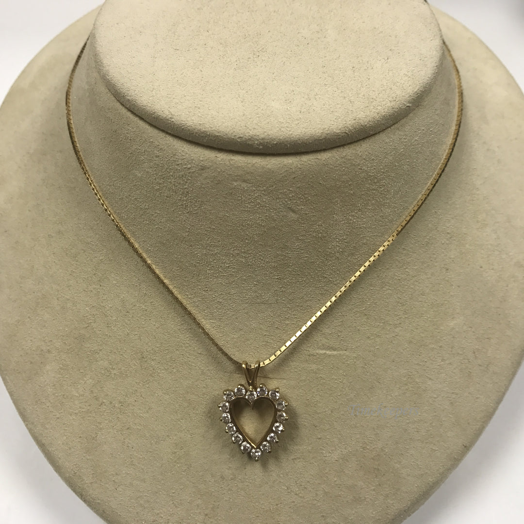 d106 Vintage 14K Yellow Gold 1CT (16) Diamond Heart Pendant 18" Chain Necklace