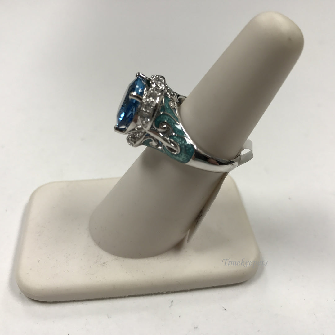 d115 Vintage Authentic Sterling Silver Floral Blue White Stone Women's Ring Sz 6
