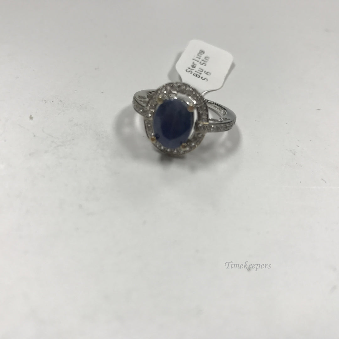 d116 Vintage Elegant Sterling Silver Oval Blue White Stone Women's Ring Sz 6