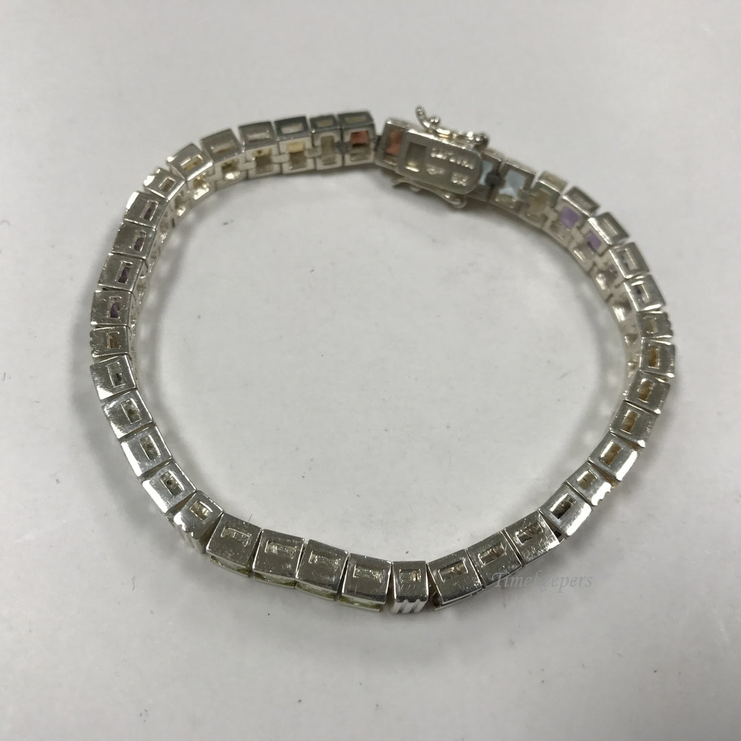 d123 Vintage Elegant Sterling Silver Multi Color Stones Women's Link Bracelet