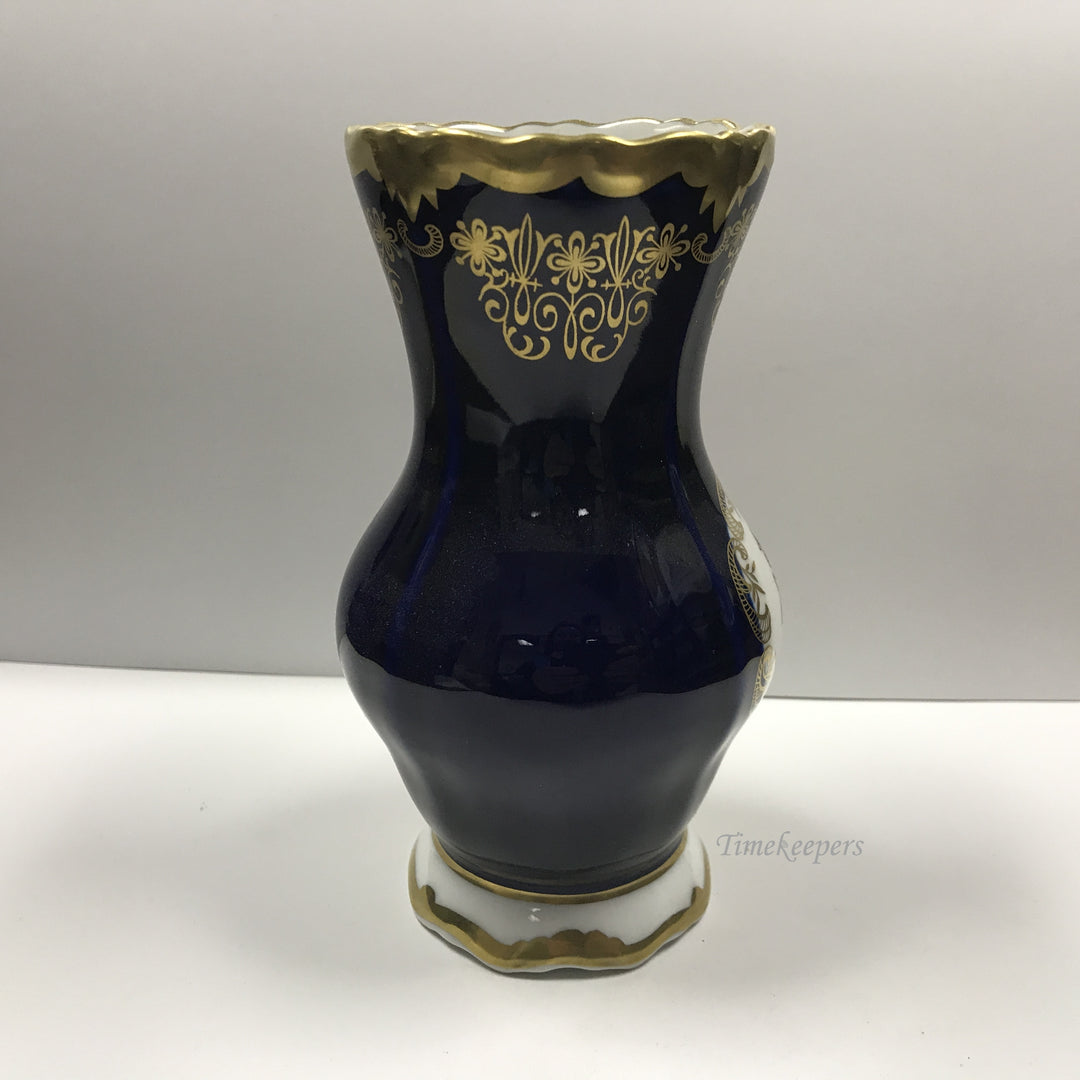 d202 Vintage Original Porcelain Cobalt Blue Gold Enamel Ruffle Top Vase Made GDR