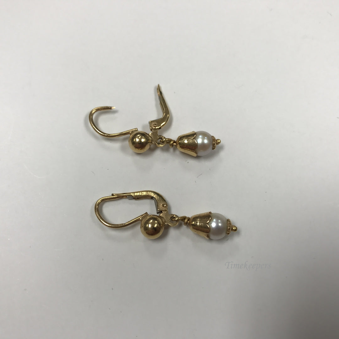 d232 Vintage Original 18K Yellow Gold Pearl Bead Drop Pierced Women's Earrings