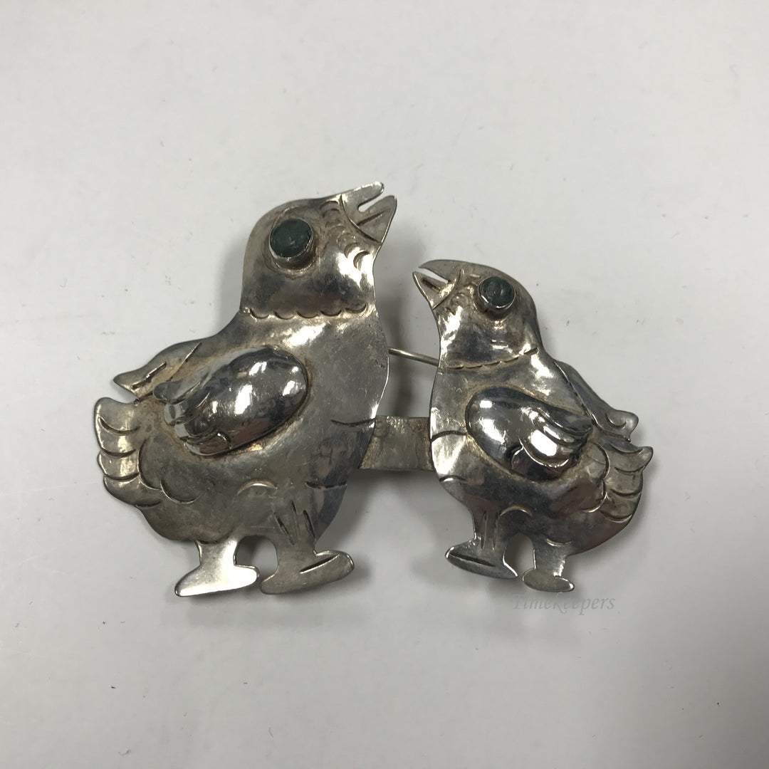 d267 Vintage Sterling Silver Two Birds Chicks Women's Brooch Pin Mexico
