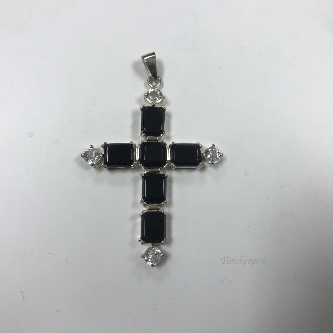 d277 Vintage Sterling Silver Black White Stone Cross Pendant Thailand 925