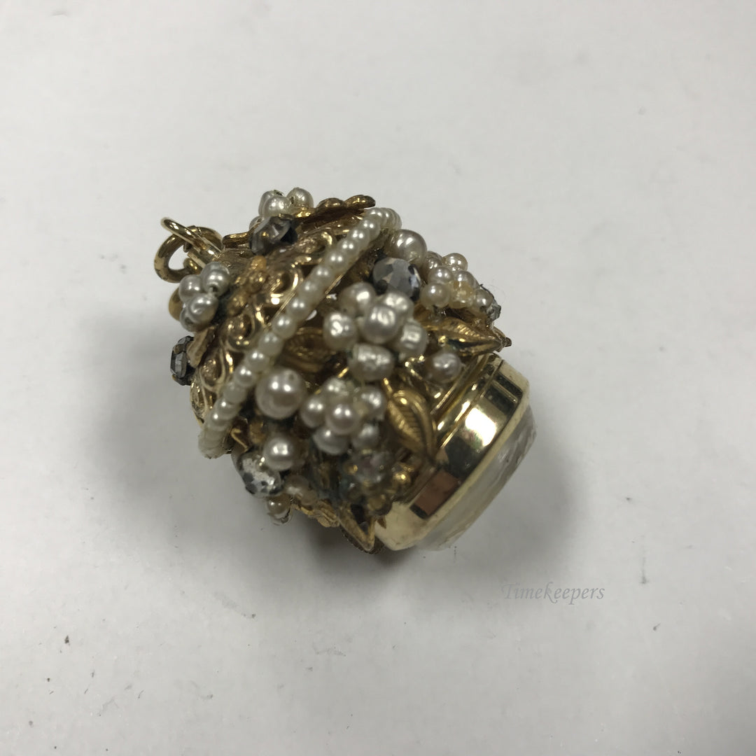 d366 Original Vintage Pedre Swiss 17J Gold Filled Filigree Pearl Pendant Watch