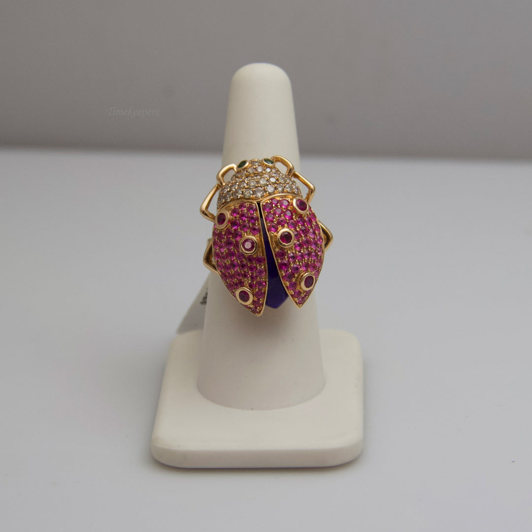 d541 18k Rose Gold Ruby &amp; Diamond Bug Ring/Pin/Brooch