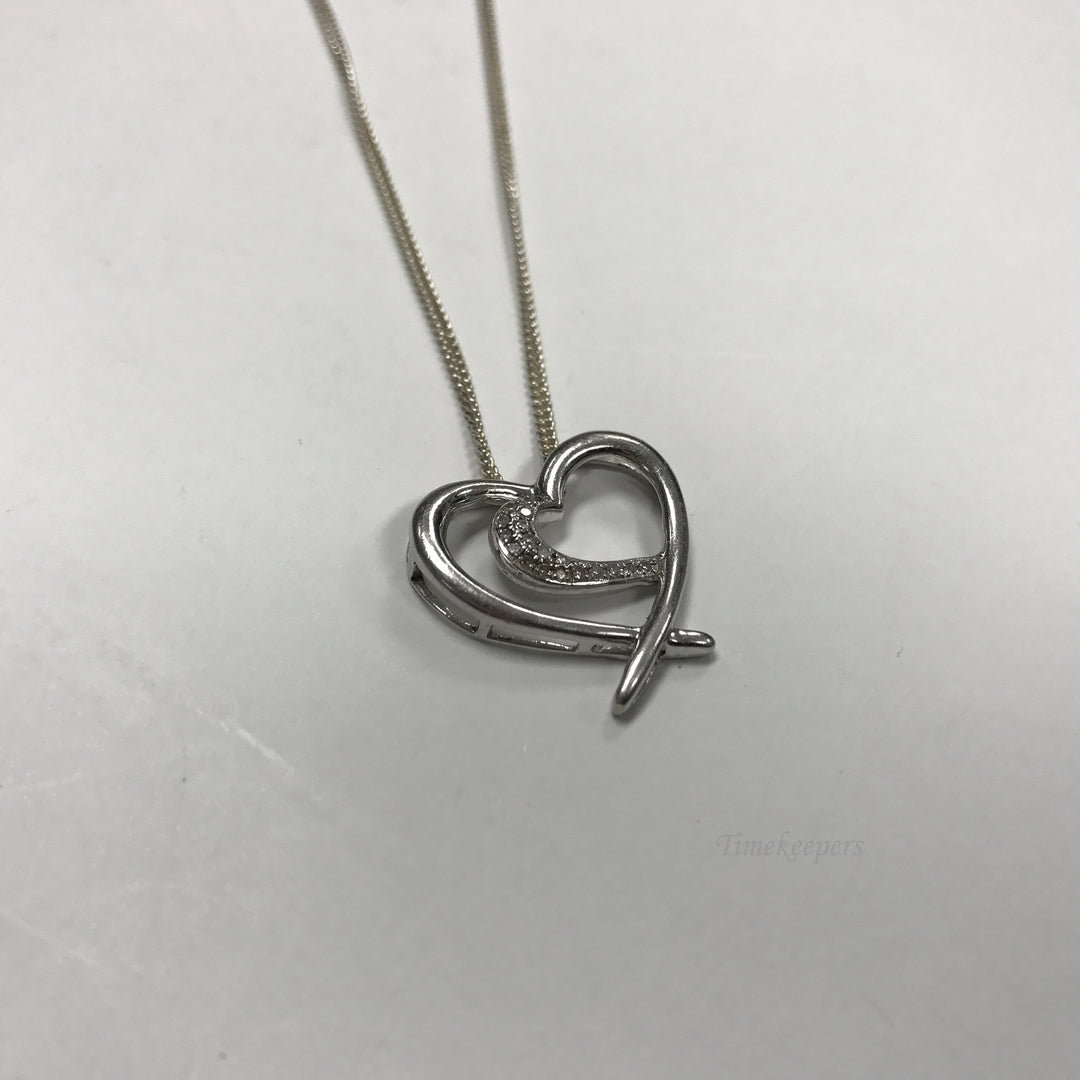d477 Vintage Sterling Silver Diamonds Heart Pendant Chain Necklace 17" Long