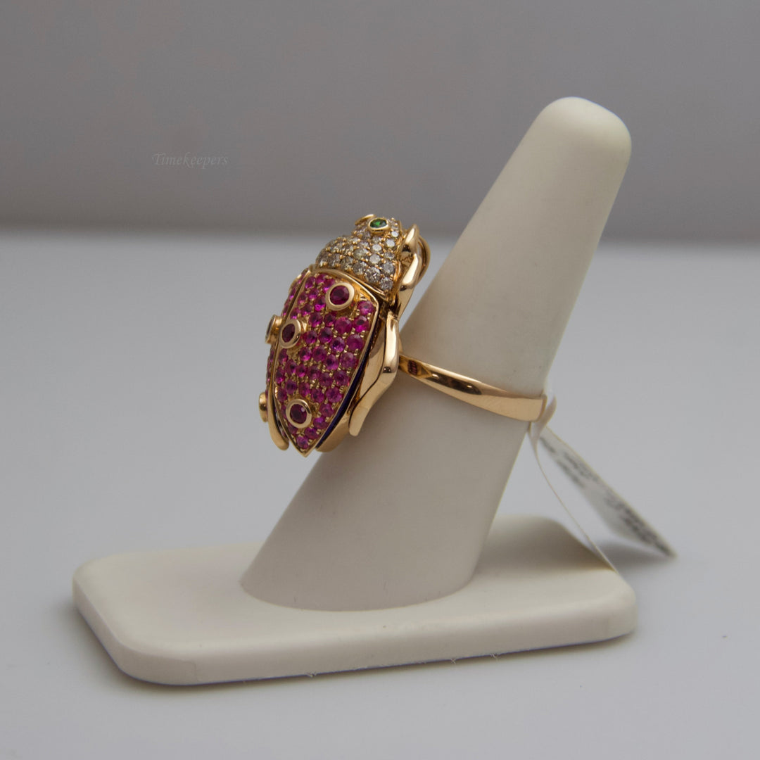 d541 18k Rose Gold Ruby &amp; Diamond Bug Ring/Pin/Brooch