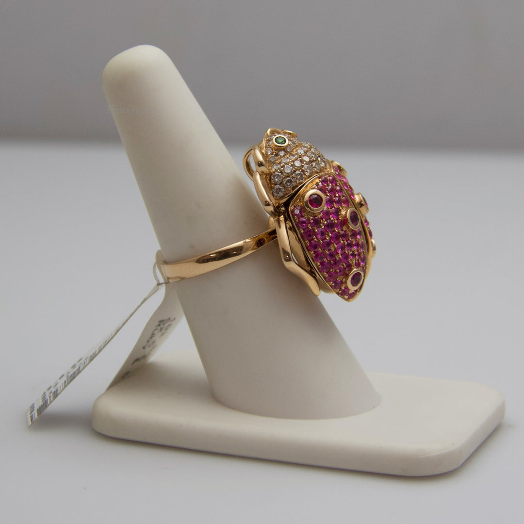 d541 18k Rose Gold Ruby &amp; Diamond Bug Ring/Pin/Brooch