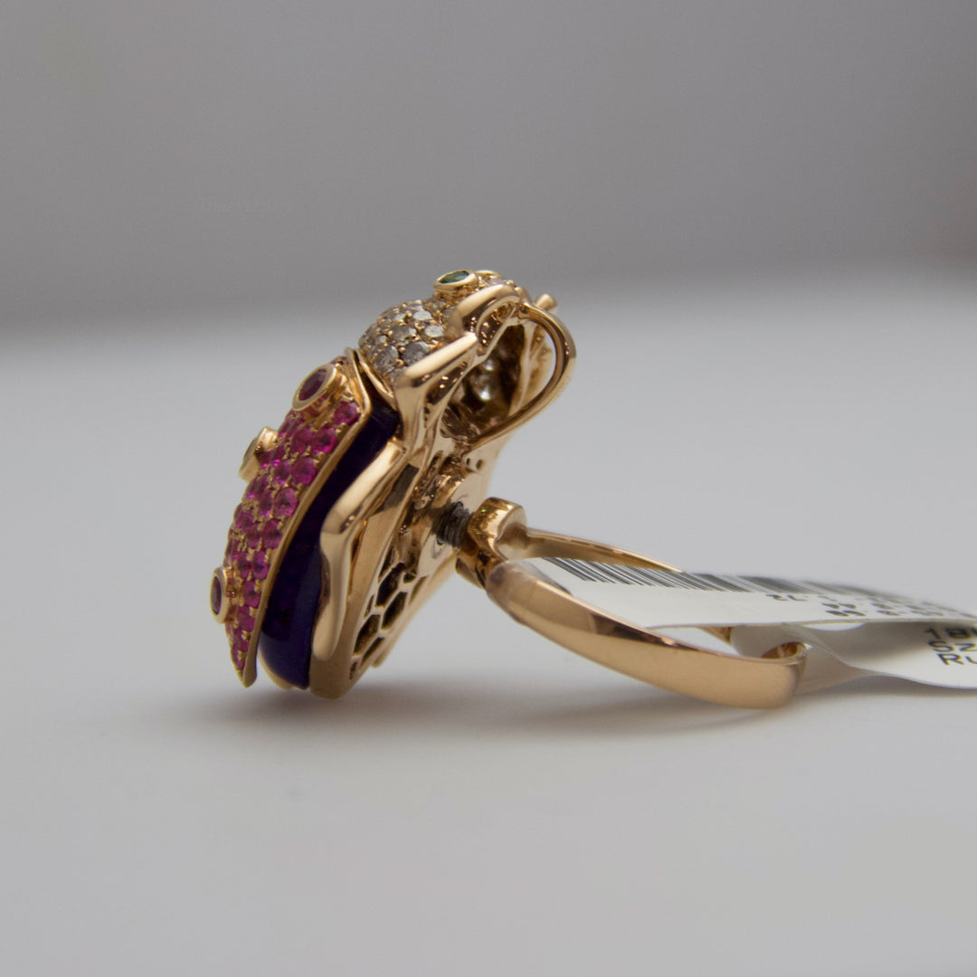 d541 18k Rose Gold Ruby &amp; Diamond Bug Ring/Pin/Brooch