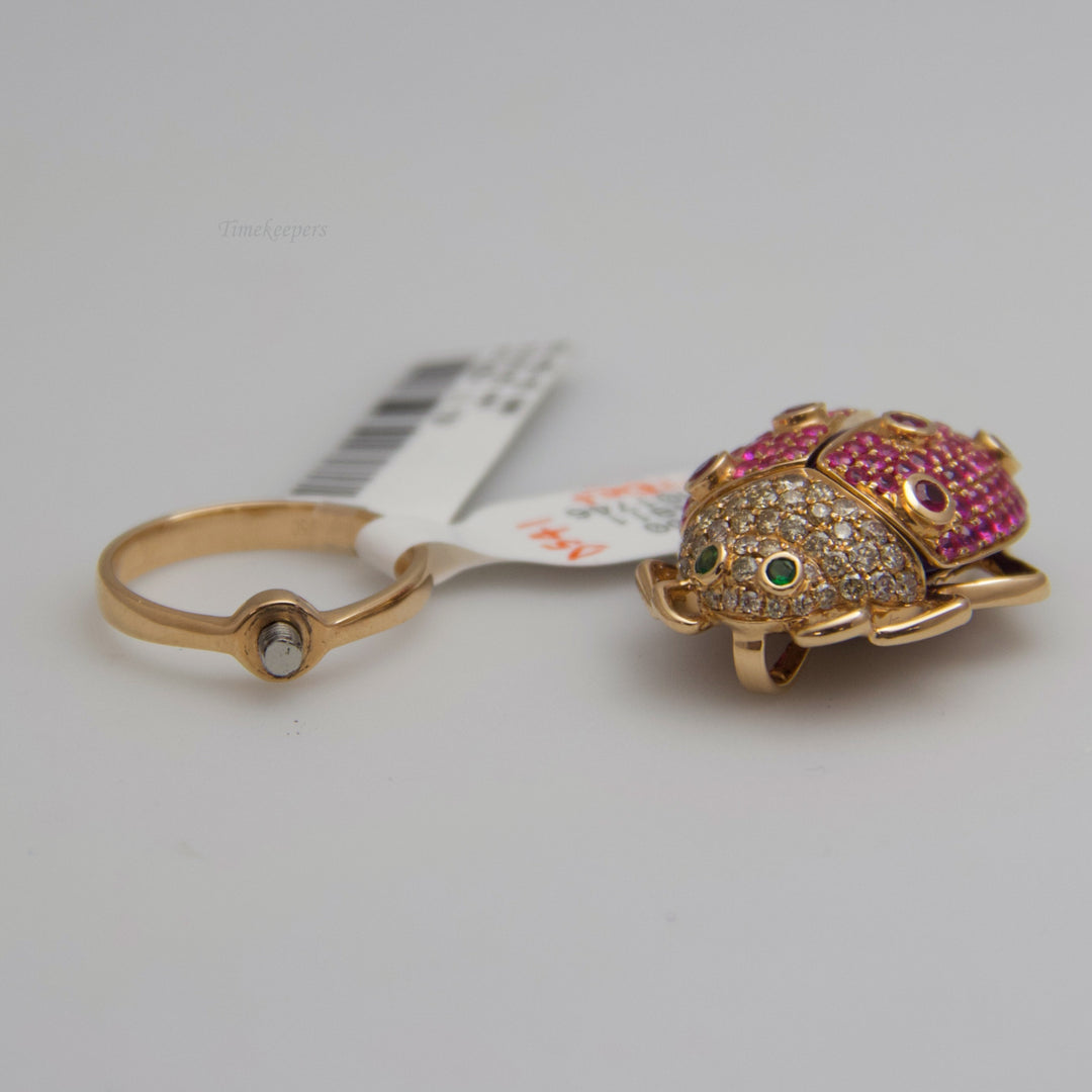 d541 18k Rose Gold Ruby &amp; Diamond Bug Ring/Pin/Brooch