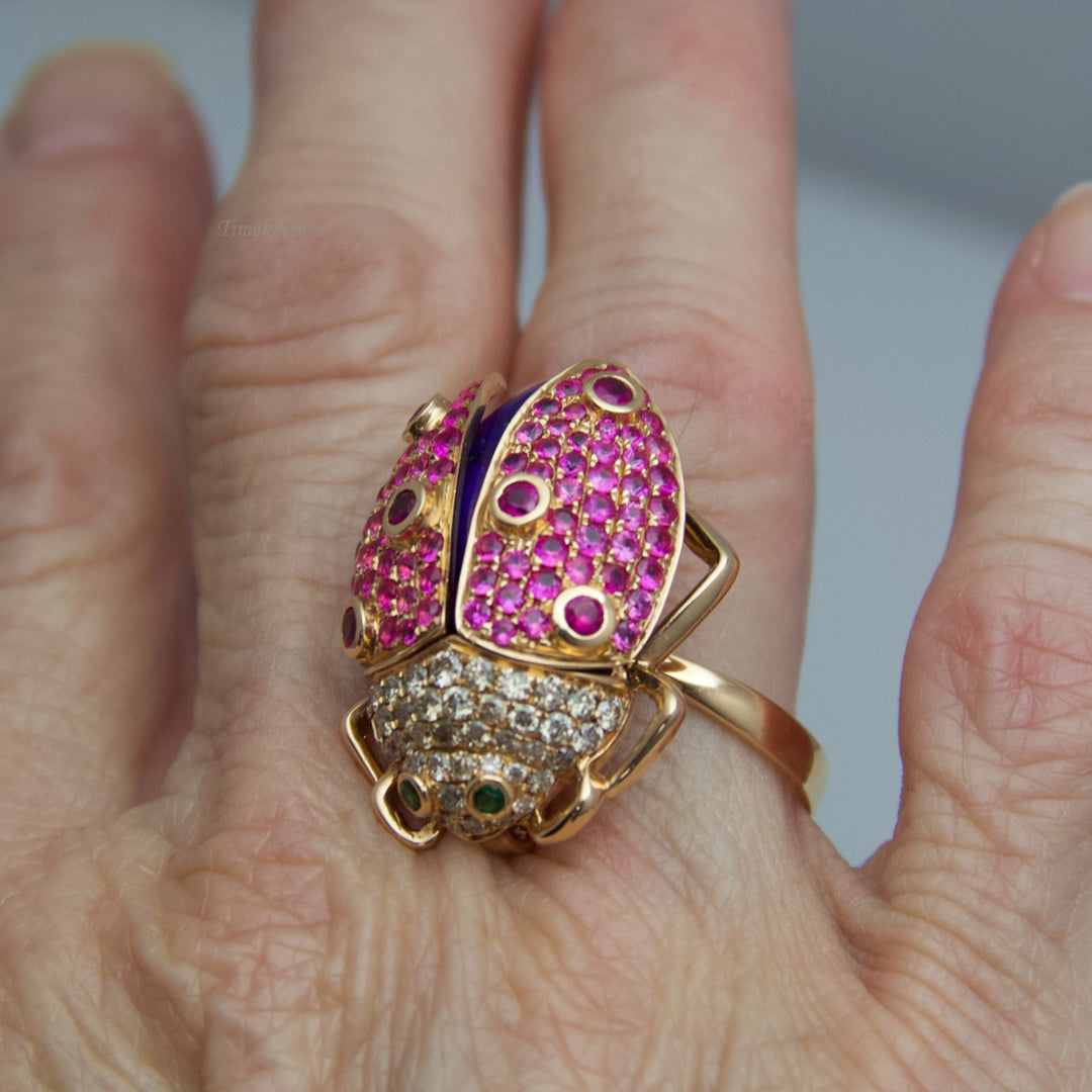 d541 18k Rose Gold Ruby &amp; Diamond Bug Ring/Pin/Brooch