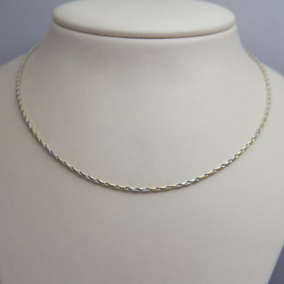 d615 Cute 14k White Gold &amp; Yellow Gold 2 Tone Rope Chain