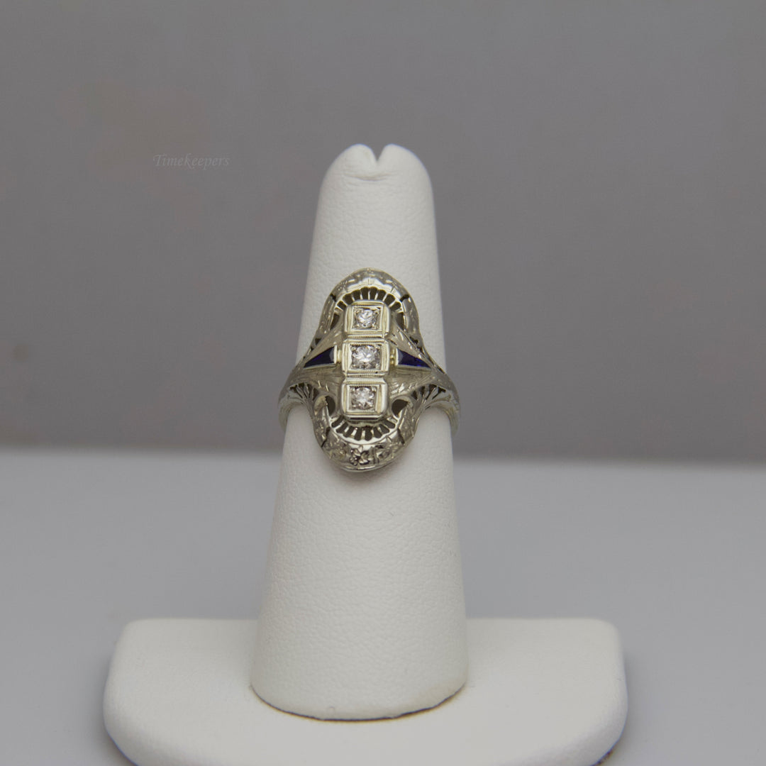 d635 Ornate 18k White Gold Diamond &amp; Sapphire Ring