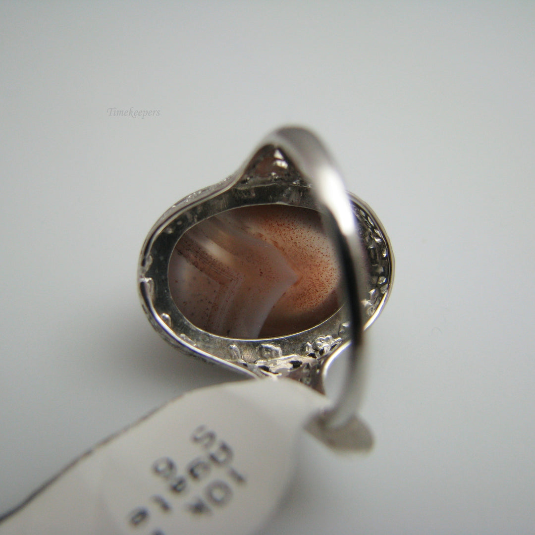 d806 Beautiful 10k White Gold Agate Ring