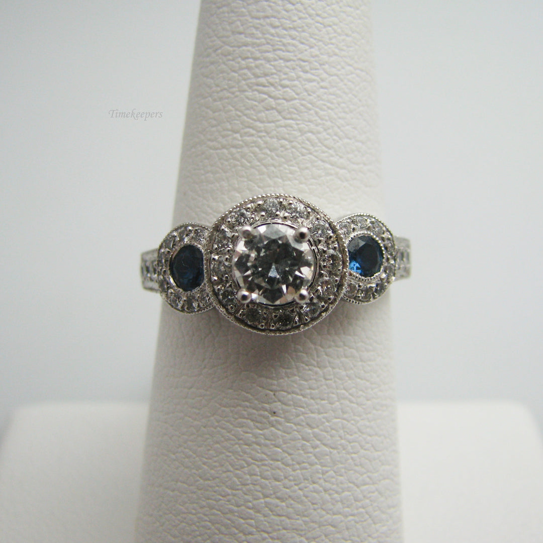 d860 Elegant 14k White Gold Diamond &amp; Sapphire Engagement Ring