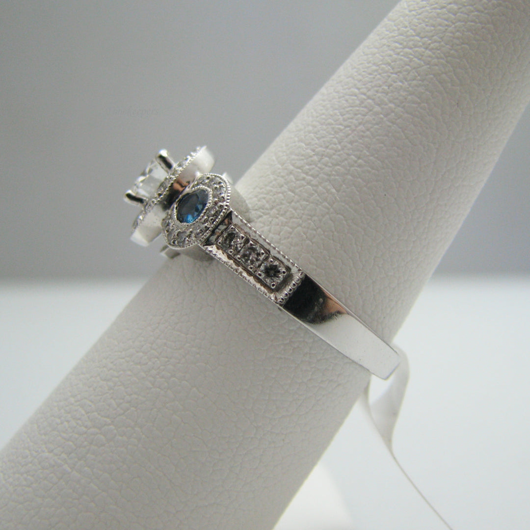 d860 Elegant 14k White Gold Diamond &amp; Sapphire Engagement Ring