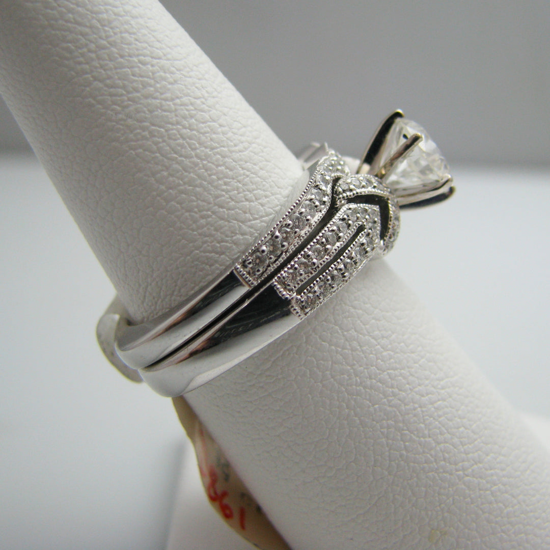 d861 Stunning 14k White Gold Diamond Wedding Ring Set