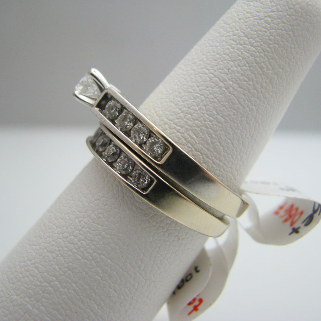 d867 14k White Gold Diamond Wedding Ring Set
