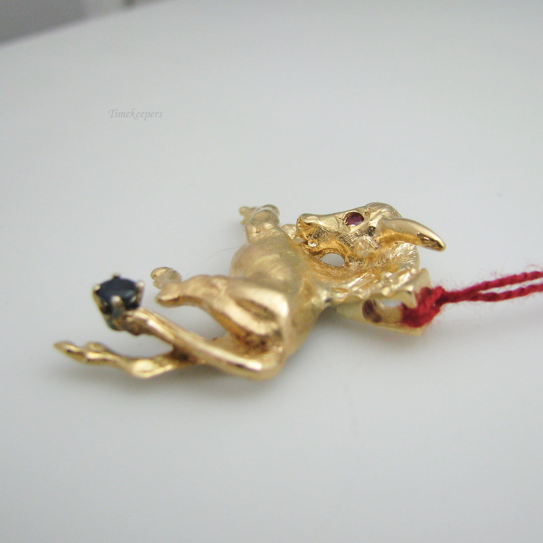 d977 Unique 14k Yellow Gold Bull Ruby &amp; Sapphire Pendant