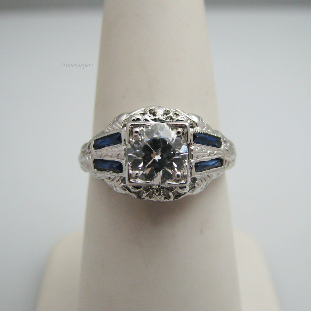 d984-1 18k White Gold Diamond &amp; Sapphire Engagement Ring