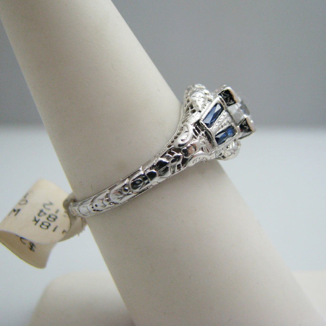 d984-1 18k White Gold Diamond &amp; Sapphire Engagement Ring