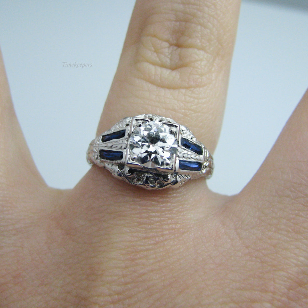 d984-1 18k White Gold Diamond &amp; Sapphire Engagement Ring