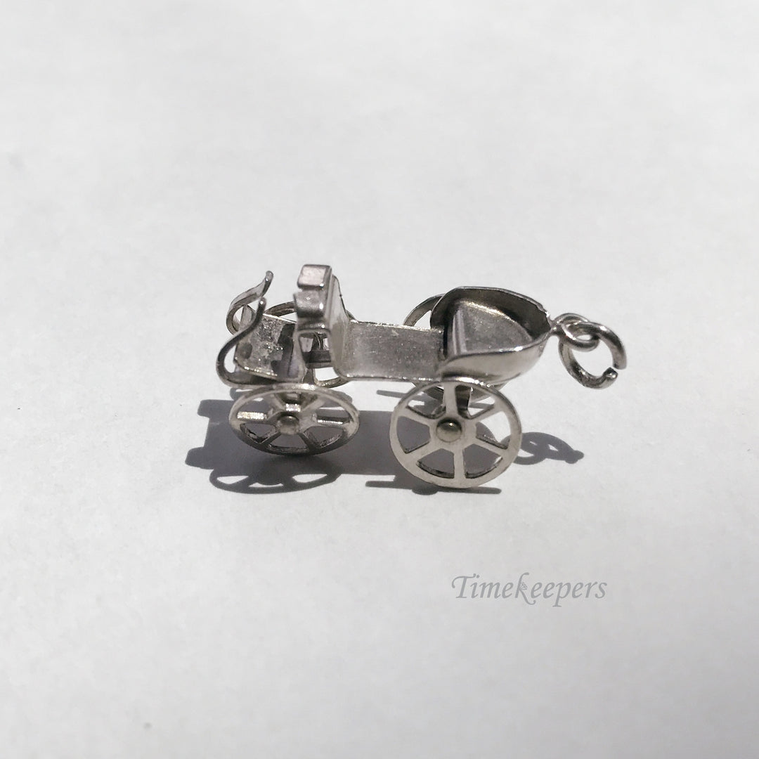 e120 Vintage Sterling Silver Open Wagon with Turning Wheels Charm Pendant