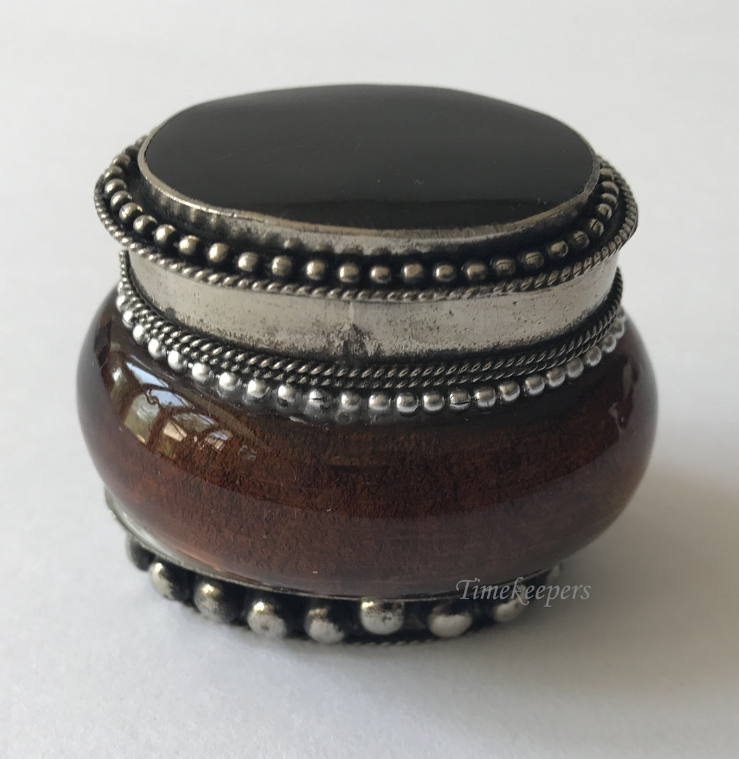 e176 Antique Oval Brown Glass & Silver Black Onyx Cabochon Jewelry Box