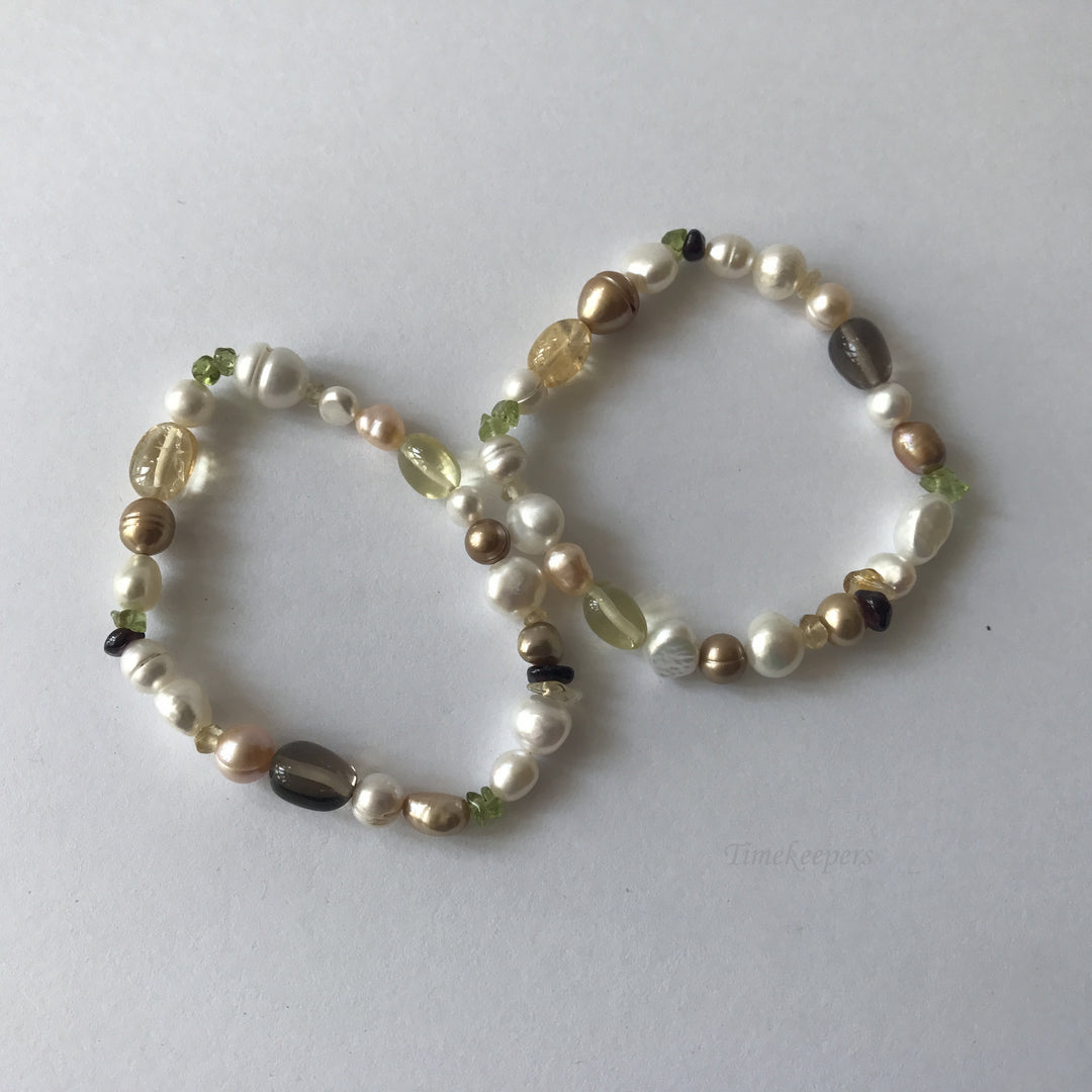 e185 Vintage Original Gemstone Fresh Water Pearl Beads 7" Set of 2 Bracelets