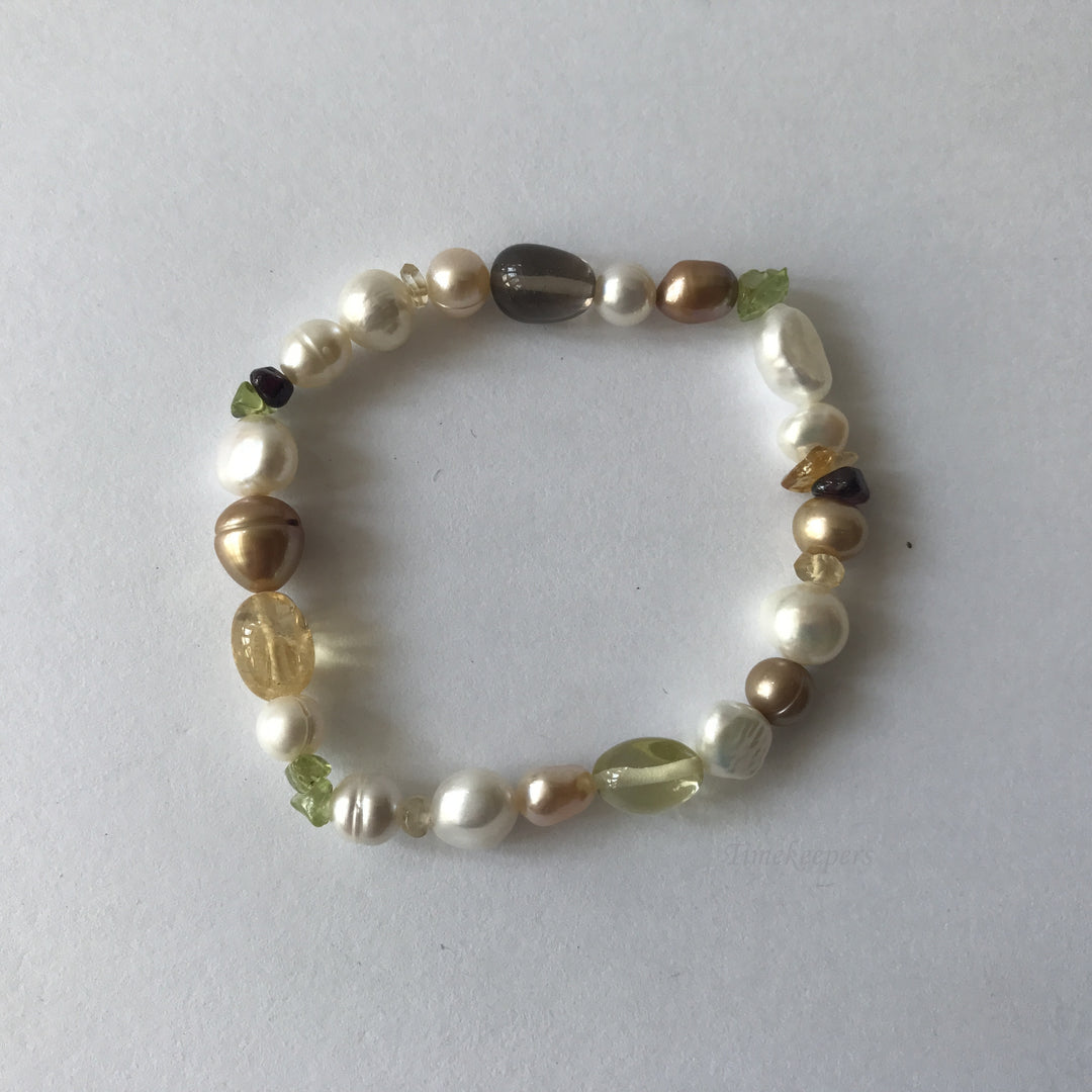 e185 Vintage Original Gemstone Fresh Water Pearl Beads 7" Set of 2 Bracelets
