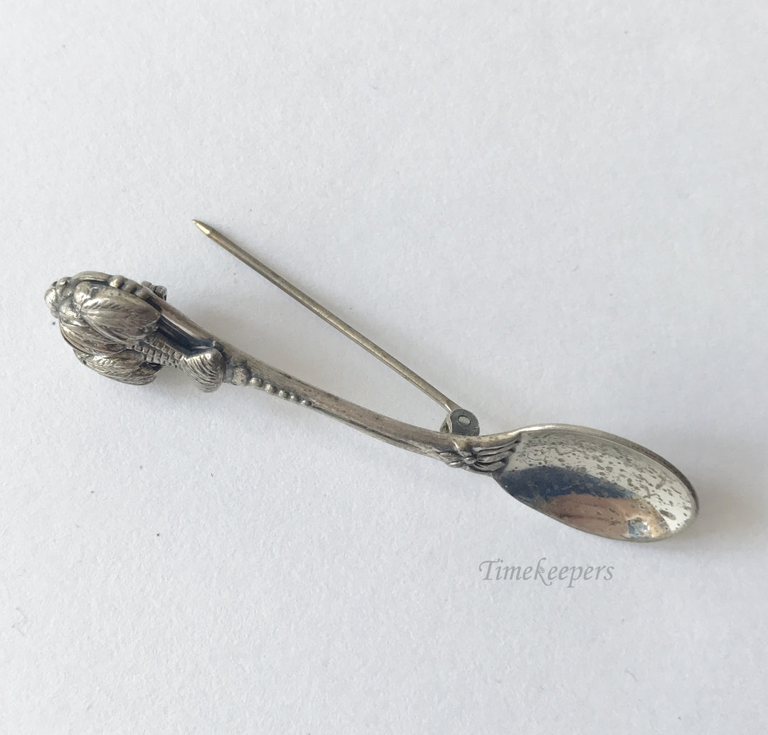 e191 Antique Adorable Sterling Silver Spoon Palm Tree Pin Brooch