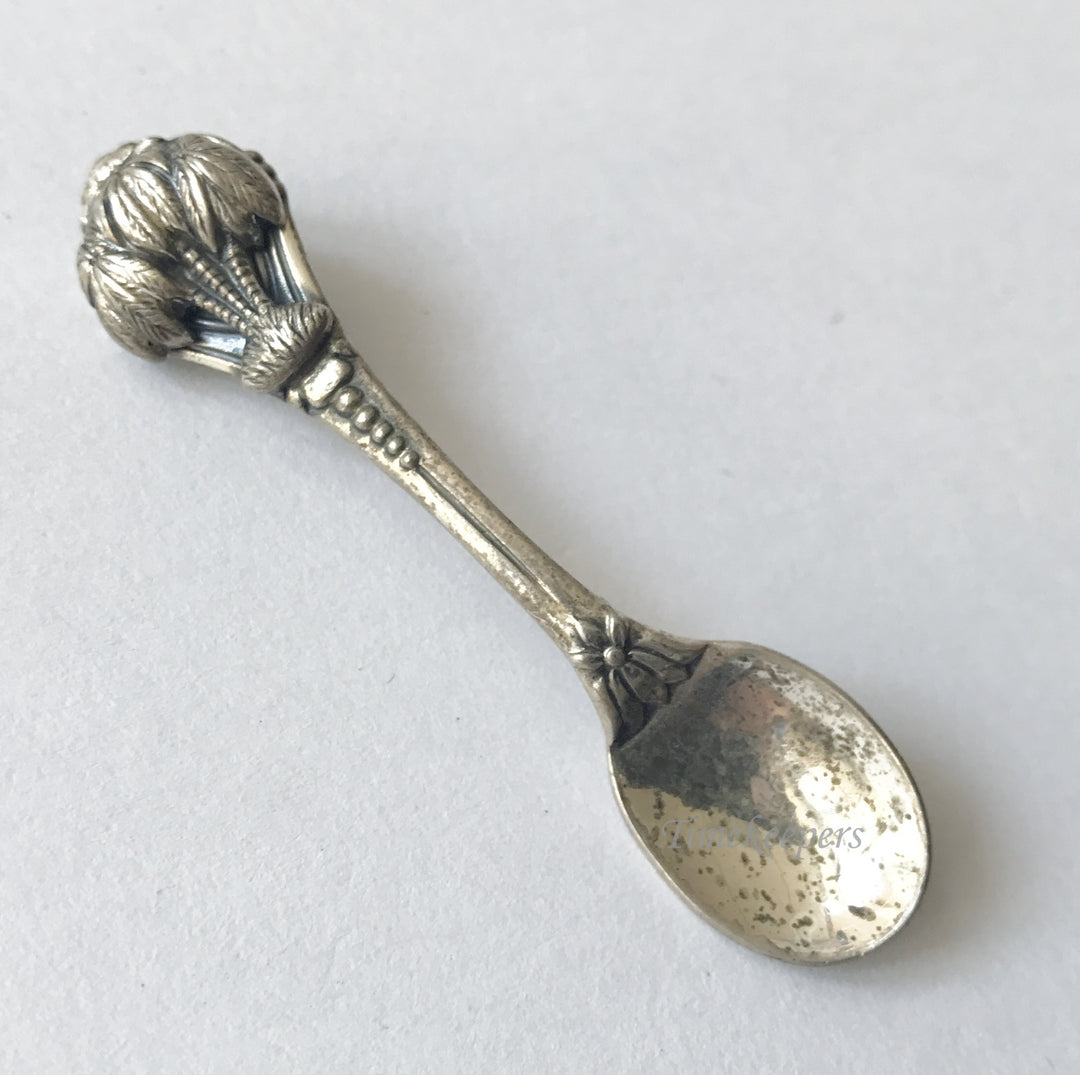 e191 Antique Adorable Sterling Silver Spoon Palm Tree Pin Brooch