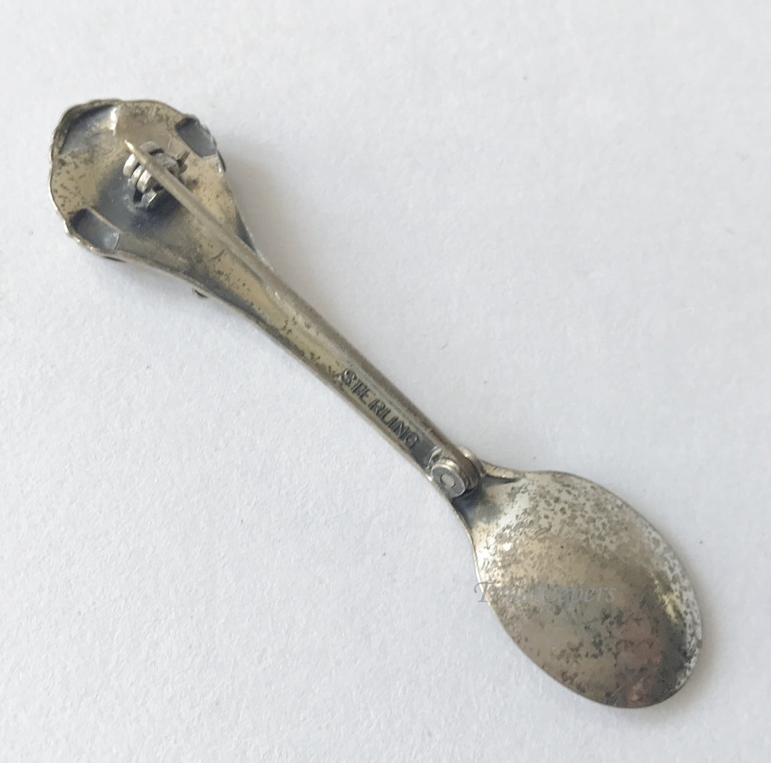 e191 Antique Adorable Sterling Silver Spoon Palm Tree Pin Brooch