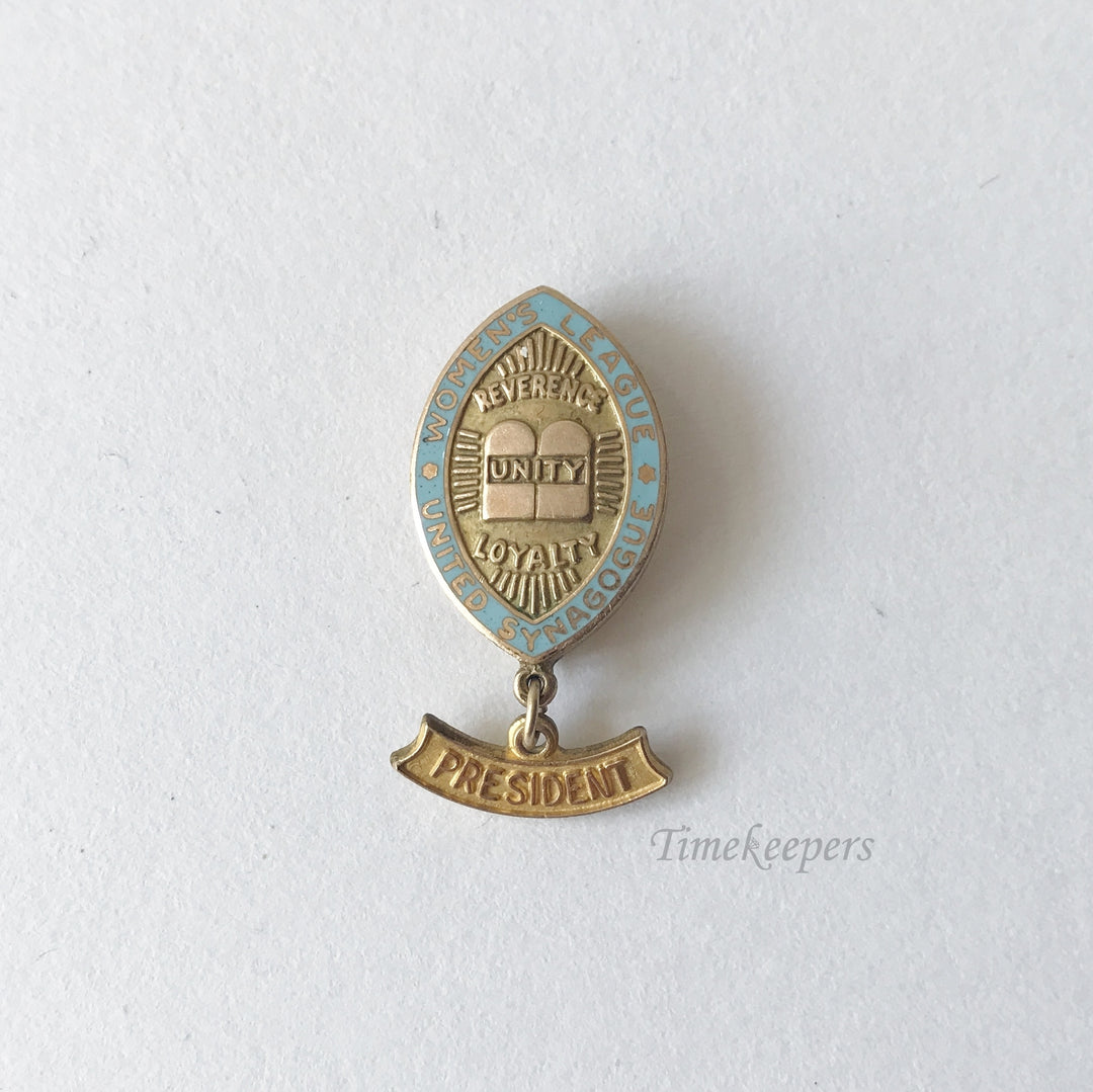 e197 Vintage Gold Filled President Women's League United Synagogue Pin Brooch