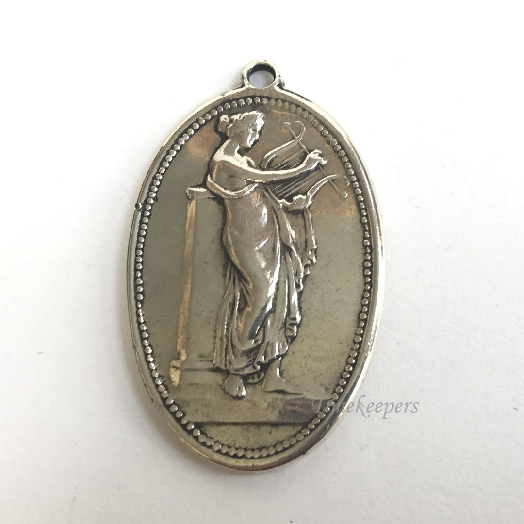 e202 Antique Authentic Sterling Silver Muse of Dance Oval Pendant