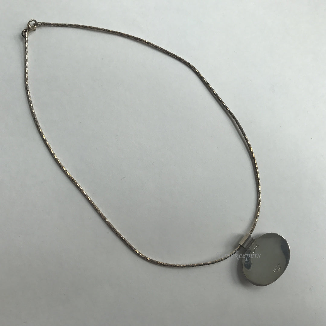 e343 Vintage Sterling Silver Oval Blue Stone Chain Necklace