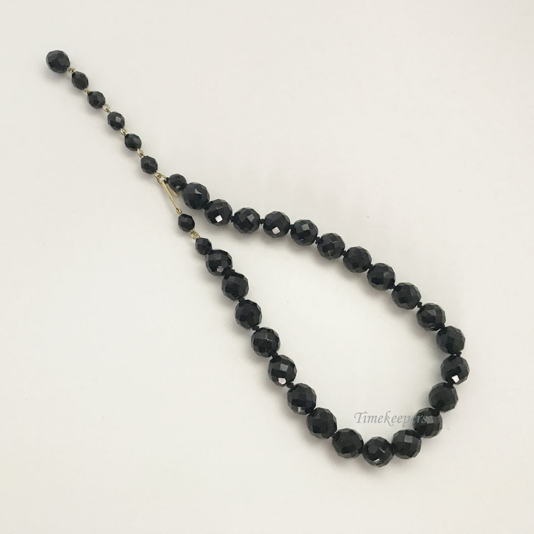 e362 Vintage Black Round Beads Necklace 17" long