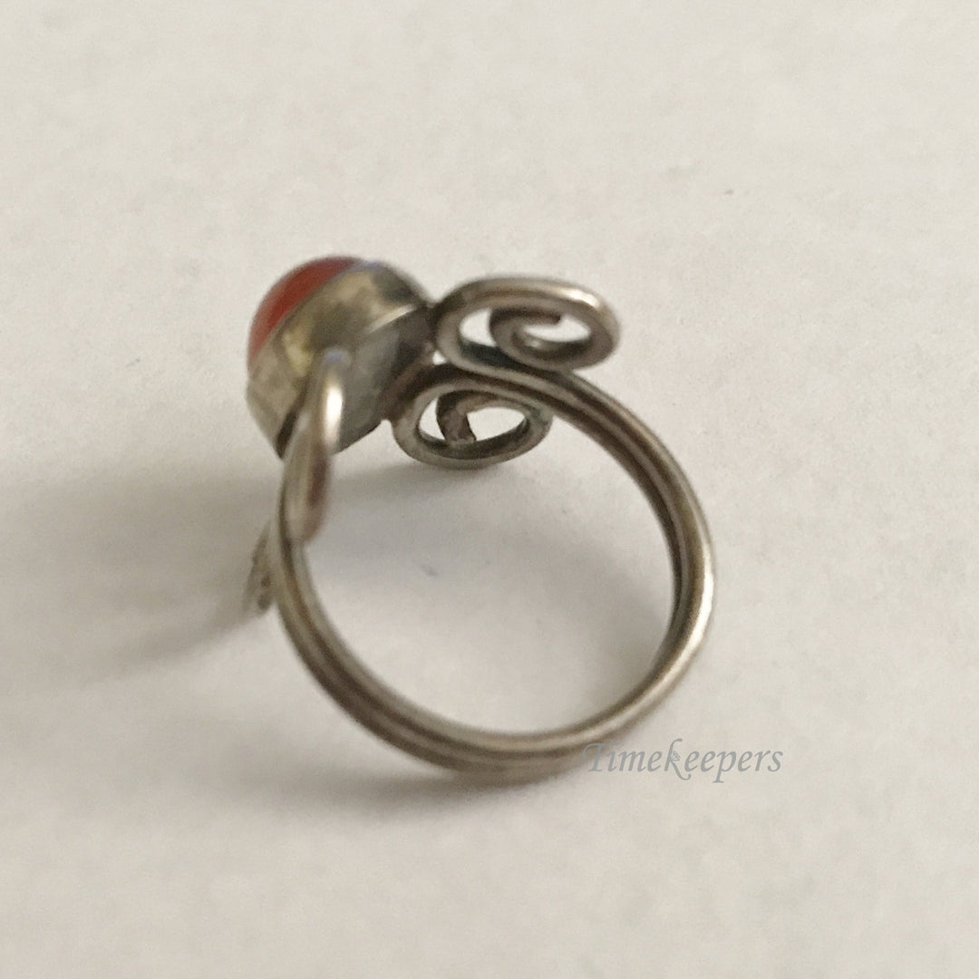 e417 Vintage Sterling Silver Orange Stone Ring Size 6