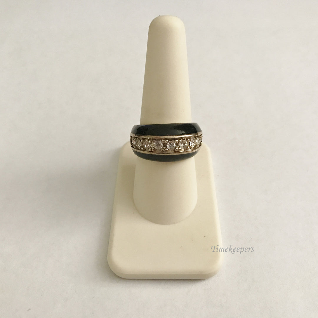 e434 Vintage Sterling Silver GP Black White Stone Ring Size 8.75