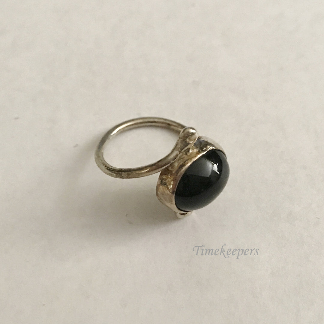 e437 Vintage Sterling Silver Black Stone Ring Size 6.5