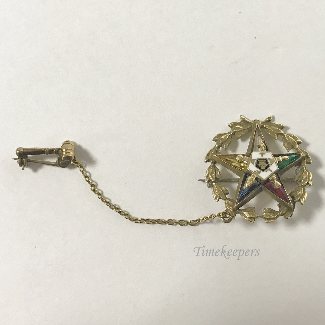 e462 Vintage Enameled 10k Yellow Gold Filled Eastern Star Lapel Pin Brooch