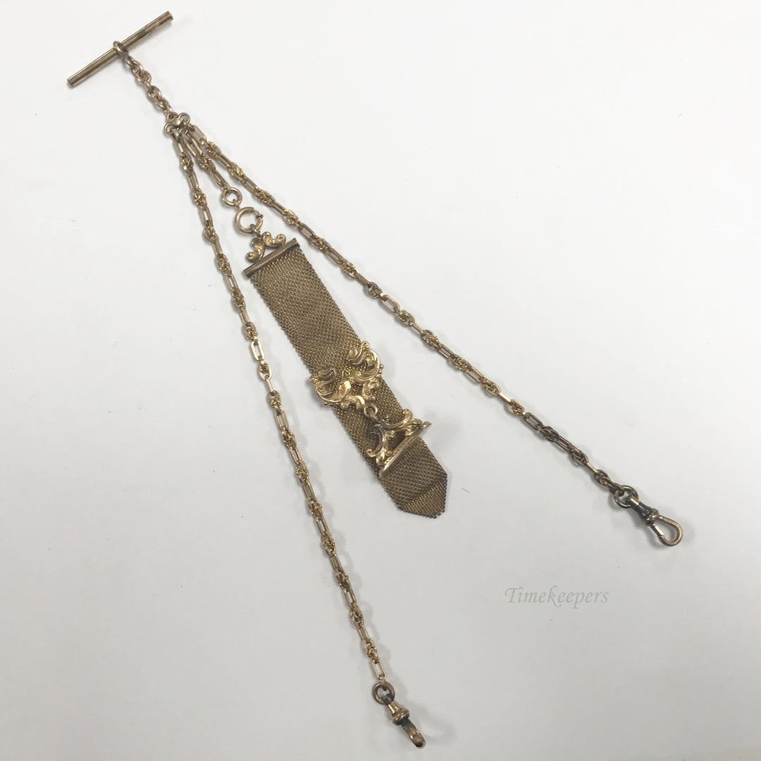 e499 Antique Gold Filled Mesh Fob Vest Pocket Watch Chain